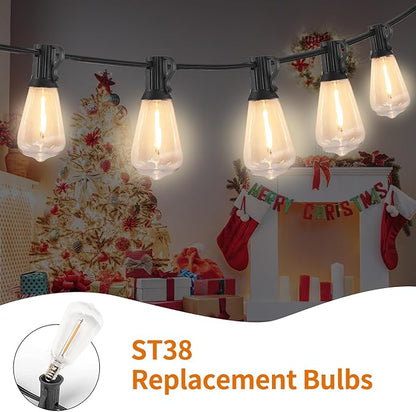 ST38 Replacement Bulbs 25 Pack, Shatterproof Waterproof IP65 LED Bulbs, E12 Candelabra Base, Dimmable Warm White 2700K, for Outdoor String Lights, Patio, Chandelier and Ceiling Fan
