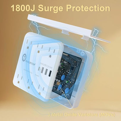 Overtop Power Charger with Shelf,Wall Outlet Extender,Surge Protector 1800J