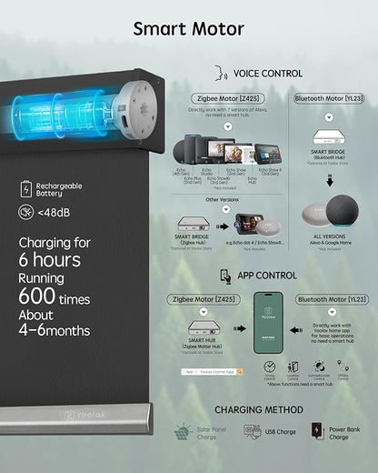 Yoolax Motorized Blinds with Remote, 100% Blackout Smart Blinds, Waterproof Motorized Shades Work with Alexa, Google, Apple Homekit, Custom Electric Shades Voice Control (Vinyl Dark Gray)