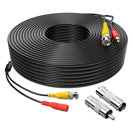 1 Pack 100ft BNC Video Power Cable Security Camera Cable Wire Cord for CCTV DVR Surveillance System with Connectors (BNC Female and BNC to RCA) (Black, 100FT)