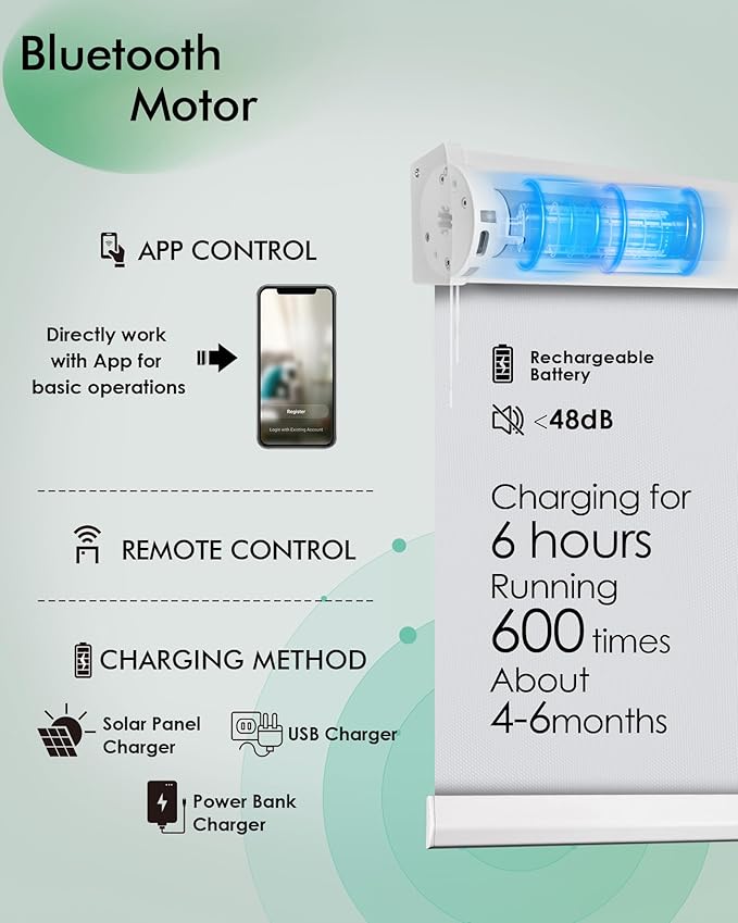Yoolax Motorized Shower Roller Shades for Bathroom with Remote Control, Automatic Heavy Duty Thick Fabric Shower Curtain Compatible with Alexa, Blackout Battery Solar Powered Blind Custom (White)