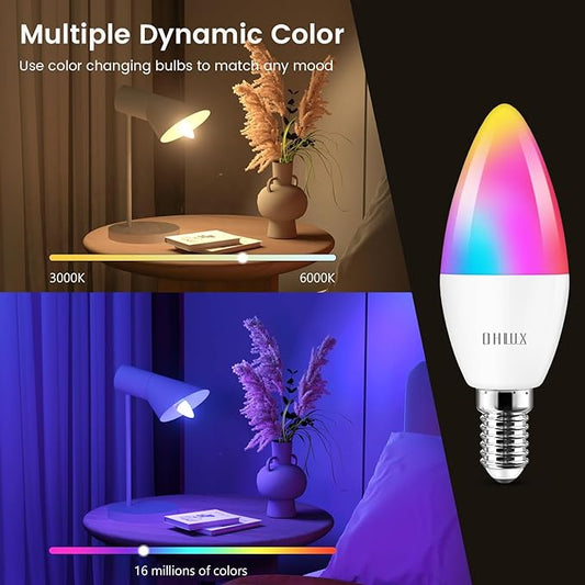 OHLUX Smart Candelabra Led Light Bulbs, E12 Base Led Bulb 5W 40 Watt Equivalent WiFi Candle Small Bulbs Compatible with Alexa/Google Assistant, Color Change Alexa Light Bulbs 2.4GHz WiFi Only,1 Pack