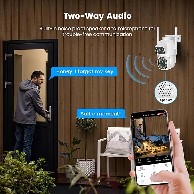 2K Dual Lens Outdoor Security Camera, 360° View Pan/Tilt 2.4G WiFi Wireless Linkage Cameras for Home Security, Home Surveillance Camera with Auto Tracking, Color Night Vision, Two-Way Audio