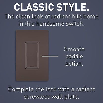 Legrand Radiant TM870DBCC10 15 Amp Rocker Wall Switch, Single Pole Decorator Light Switches, Dark Bronze (1 Count) (Pack of 10)