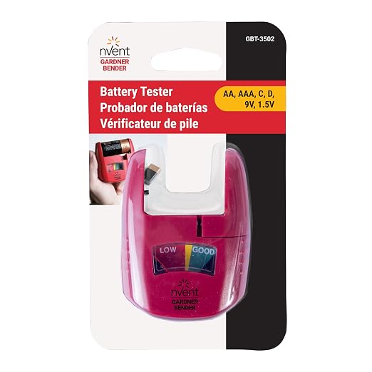 nVent GARDNER BENDER GBT-3502 Analog Battery Tester, Handheld | Tests AA, AAA, C, D, 9V, and 1.5V button cells. (Formerly: Gardner Bender)