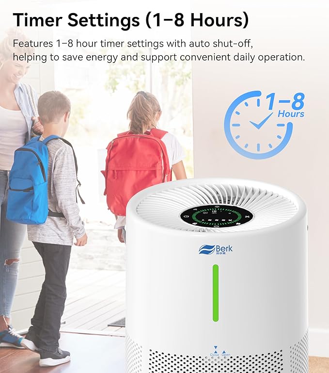Berk Air Purifiers for Home Living Room,Cover Up to 1550 Ft²,Smart HEPA Air Purifier,PM2.5 Air Quality Display,Portable Air Purifier for Pets Hair, Smoke, Odors,Pollen (D3S-Smart)