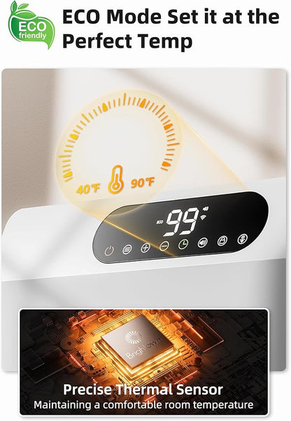 Brightown Wall Heater, Heater for Indoor Use 1500W, 5 Optional Modes, Adjustable Thermostat, Easy Mount Home Space Heater for Bedroom Bathroom with Remote Control, 12H Timer, Works with Alexa, White