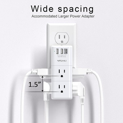 USB Multi Plug Outlet Extender - YISHU Surge Protector with Rotating Plug, 6 AC Plug Extender with 3 USB Ports, 3-Sided Swivel Power Strip Best Ideal Stocking Stuffers for Adults