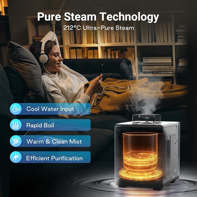 Livatro 3L Stainless Steel Humidifiers for bedroom with Warm Mist Steam