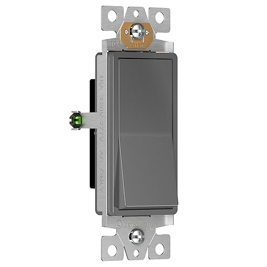 ENERLITES Elite Series Decorator Switch, Paddle Rocker Light Switch, Single Pole, 3 Wire, Grounding Screw, Residential Grade, 15A 120V, UL listed, 91150-SG, Space Gray