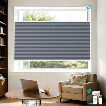 Motorized Top Down Bottom Up Blackout Cellular Shades with Remote, Custom Cordless Smart Honeycomb Blinds, Automatic Electric Window Blinds Work with Alexa Google for Home Office, Grayish Blue