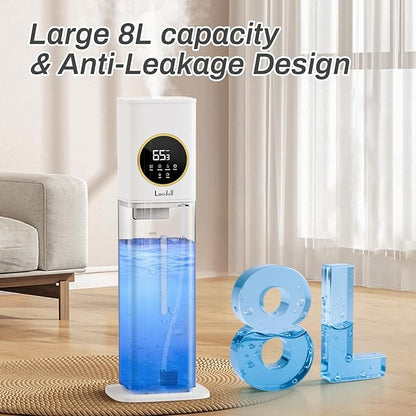 Humidifier Large Room, 2.1Gal/8L Humidifiers for Bedroom Home with Essential Oil Diffuser, Top Fill Whole House Cool Mist Humidifiers for Plants Baby Kids Adults Office, White