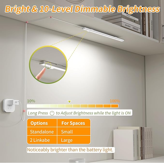 14" Slim USB Plug-in LED Motion Sensor Light Indoor, Bright & Dimmable Under Cabinet Light - 3 Modes (ON/Night/Day) for Kitchen, Cabinet, Closet - 4000K Neutral White, 1 Pack (Standalone)