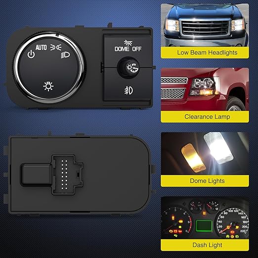 Nilight Headlight Dimmer Switch Compatible with 2007 2008 2009 2010 2011 2013 Chevy Silverado 1500 2500HD 3500HD Tahoe 2007-2014 GMC Sierra 2500HD 3500HD Yukon Greenish LED Light