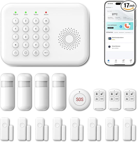 Alarm System for Home Security, WiFi/4G Home Security System Wireless with Phone APP Alert,Door Sensor,Motion Sensor, Remote Control, Compatible with Alexa,24/7 Protection