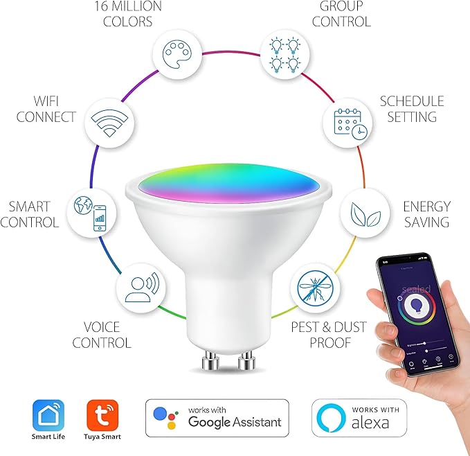 4 Pack GU10 LED Light Bulb WiFi Smart Light Color Changing Bulb 16 Million Colors Adjustable LED Light for Living Roomn Bedroom Office Hotel 2.4Ghz WiFi
