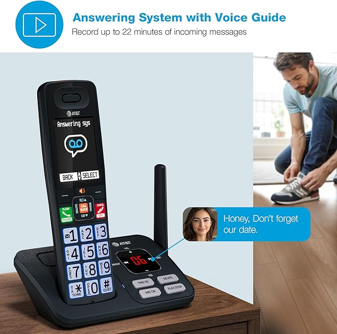 AT&T Cordless Phone, Landline Phones for Home with Smart Call Blocker, 3 Handsets Bluetooth Phone, Large Color Display, Big Buttons, Long Range, Digital Answering System: BL108-3 (Charcoal & Silver)