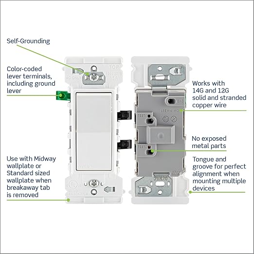 Leviton Lever Edge 15 Amp Single Pole Rocker Switch, 10-Pack, E5601-MW, White
