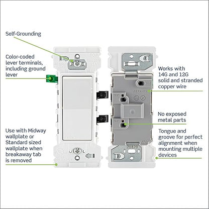 Leviton Lever Edge 15 Amp Single Pole Rocker Switch, 10-Pack, E5601-MW, White