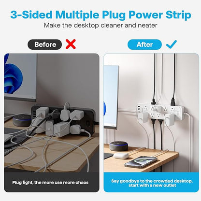 Power Strip Surge Protector Flat Plug with 20 AC Outlets 6 USB Chagring Ports, 1875W/15A, 2700J, 10 Ft Heavy Duty Extension Cord for Home, Office, Dorm, Gaming,ETL Listed (White, 10FT)