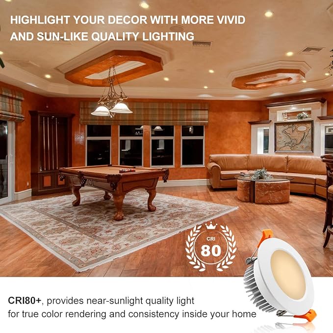 YGS-Tech 3.5 Inch LED Recessed Lighting, Dimmable Downlight 7W(55W Halogen Equivalent), CRI80, 3000K Warm White, Ceiling Light with LED Driver(4 Pack)