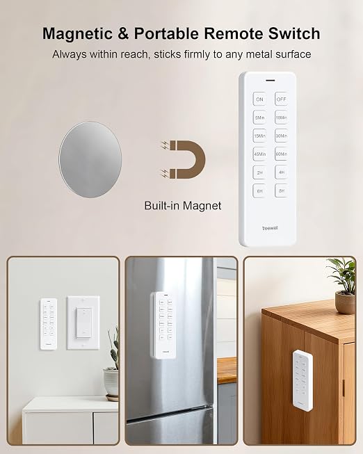 Remote Control Outlet with Countdown Timer, Portable Magnetic Switch