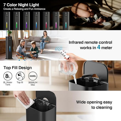 Honovos Smart Humidifiers Large Room Bedroom Home, 2.11Gal(8L) Quiet Top Fill Cool Mist Humidifier, Smart App & Remote Control, 3 Speed Humidifier with 360° Nozzle, Humidity Setting for Baby Office