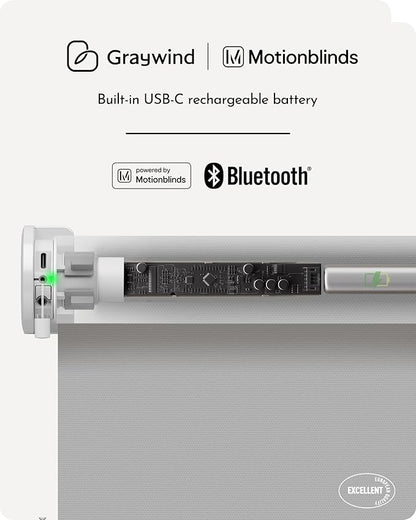 Graywind Smart Roller Shades 100% Blackout Window Blinds with APP Control Customized Automatic Shades for Home and Office(45" Wx72 H,Grey)