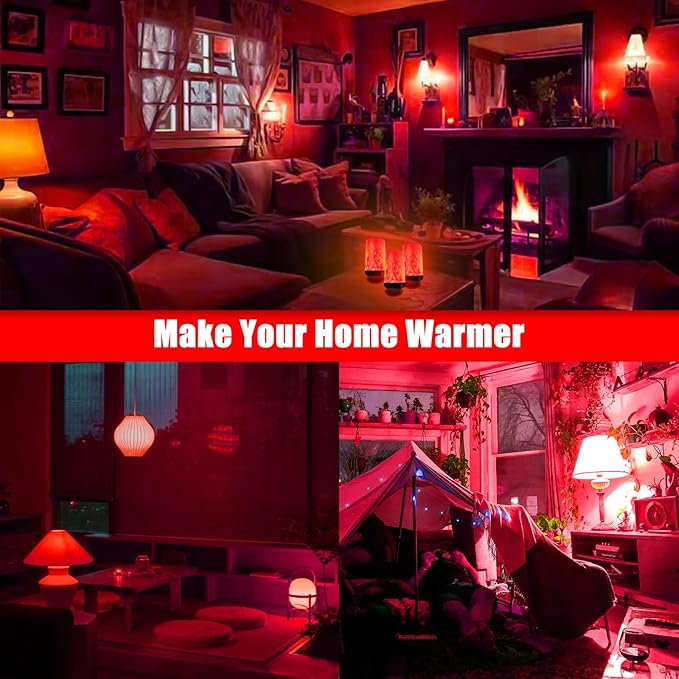 Bestview LED Flame Effect Light Bulbs,4 Modes Smart E26/E27 Base Flickering Fire Light Bulb with for Halloween, Christmas, Party, Porch, Indoor&Outdoor Home Decoration Lighting (Red 2 Pack)