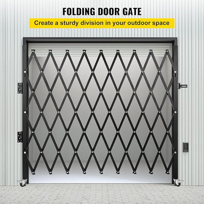 VEVOR Single Folding Security Gate, 7.25 ft H x 7.8 ft W Folding Door Gate, Steel Accordion Security Gate, Flexible Expanding Security Gate, 360° Rolling Barricade Gate, Scissor Gate/Door with Padlock
