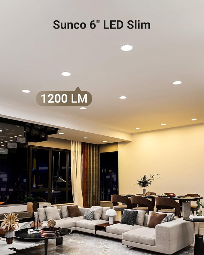 Sunco 24 Pack 6 Inch LED Recessed Light, Canless Ceiling Lights Slim with Junction Box, 1200 LM, 14W (100W Equivalent), Selectable CCT 2700K/3000K/4000K/5000K/6000K, Dimmable, Wafer Thin ETL