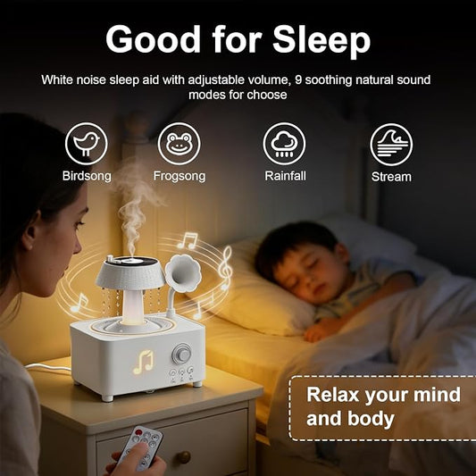 Morbou Raindrop Aroma Diffuser Room Humidifier with White Noise, 7-Color Air Mist Essential Oil Diffuser Sleep Sounds Aroma Rain Drop, with Remote Control (White)