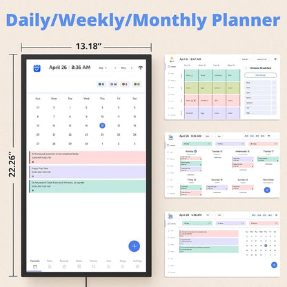 Digital Calendar 24 Inch Touch Screen, Electronic Wall Calendar Chore Chart for Family Monthly/Weekly Planner, Interactive Display Smart Calendar for Home Organization, Desk Mount Included - Black