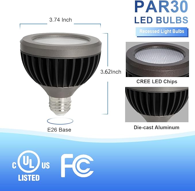 2 Pack PAR30 Outdoor Flood Light Bulb 75 Watt Equivalent, Aluminum Waterproof Short Neck LED Bulb Dimmable, E26 Base 40° Beam Angle 3000K Warm White 13W, UL