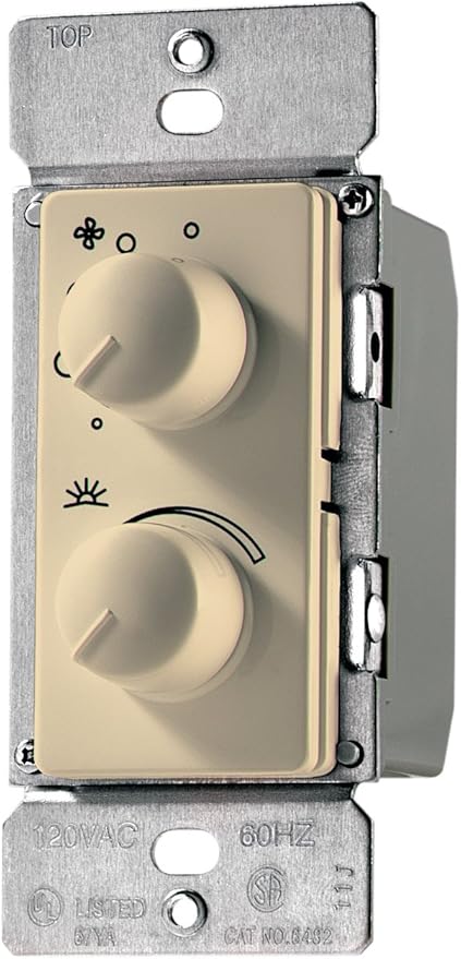 Eaton RDC15-V-K 1.5-Amp Single-Pole Combination Quiet 3-Speed Fan Control and 300-Watt Dimmer, Ivory