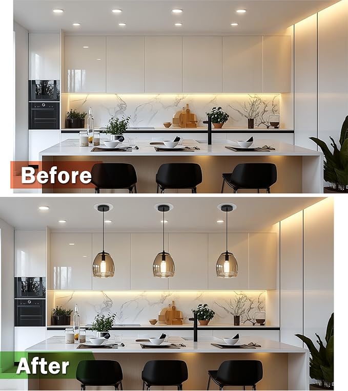 Recessed Can Light Conversion Kit for 5" and 6" Ceiling Fixtures - Pendant/Hanging Light Upgrade, Compatible with Ceiling Fans, Includes 7¾" Flat Steel Medallion, White Finish