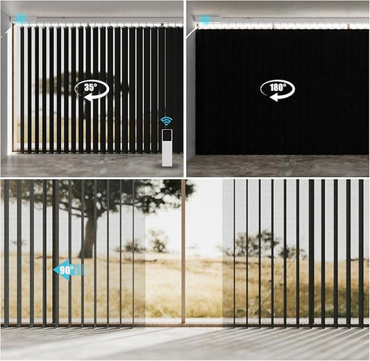 Motorized Sheer Vertical Blinds with Remote, Light Filtering Vertical Blind Sliding Door Blinds Remote Control Blinds for Sliding Glass Door Customize(Elegant Deep Grey)
