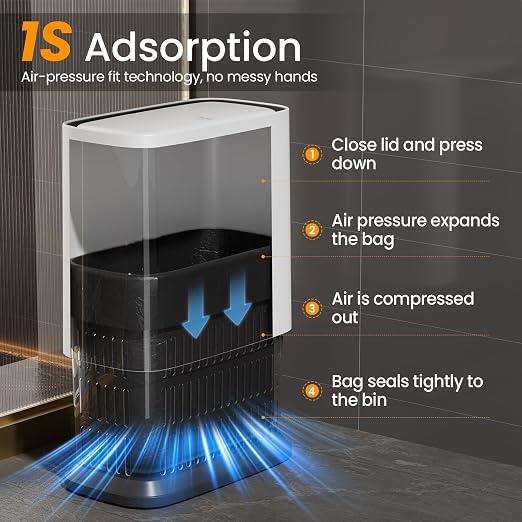 Bathroom Trash Can with Lid and Wheels, 10L/2.6 Gal Small Slim Garbage Can