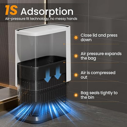 Bathroom Trash Can with Lid and Wheels, 10L/2.6 Gal Small Slim Garbage Can