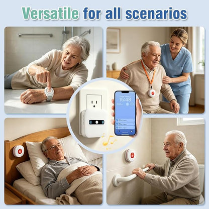 DAYTECH WiFi Caregiver Call Button Calls Phone, 1Button 1 Wrist 2 Receiver | Emergency Button for Seniors with App Alert, 2.4GHz WiFi Only, Senior Alarm Home Care, Bedside Bathroom Use
