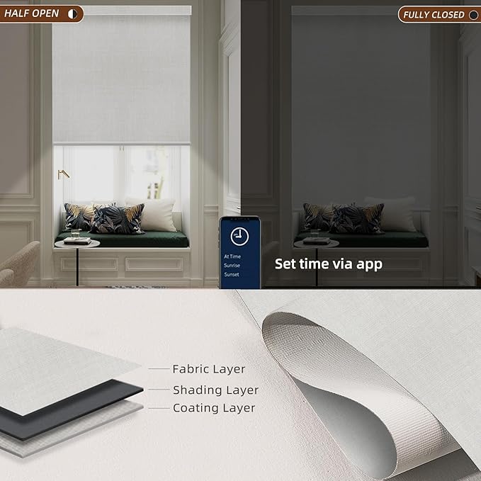 Motorized Roller Shade: Blackout, Rechargeable, Compatible with Alexa/Google Home/Apple Homekit, Aura White
