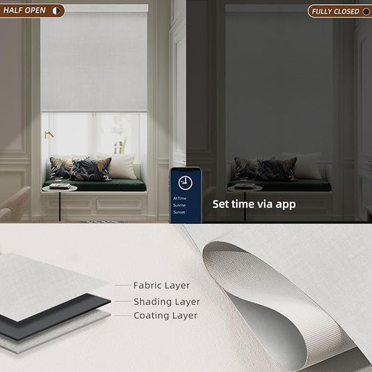 Motorized Roller Shade: Blackout, Rechargeable, Compatible with Alexa/Google Home/Apple Homekit, Aura White