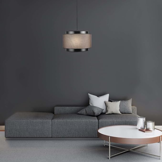 Globe Electric 61189 2-Light Pendant Light Fixture, Matte Black, Linen Outer Shade, Fabric Cord, Dining Room Fixture, Kitchen Island Lighting, Living Room Pendant Light, Hanging Lights for Bedroom