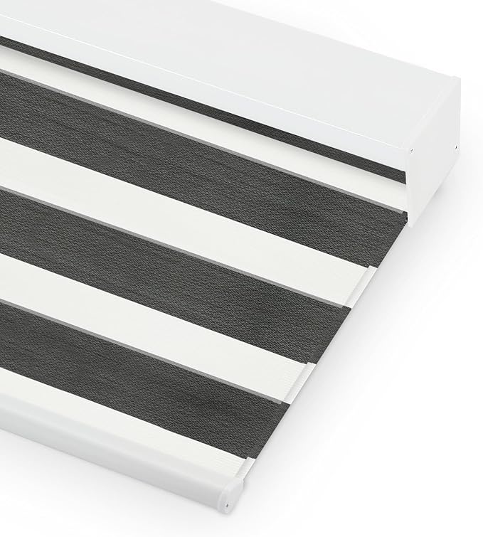 Bringnox Smart Motorized Zebra Roller Blinds - 85% Blackout, Remote Control, Works with HomeKit, Google Home & Alexa via Hub, Custom Size