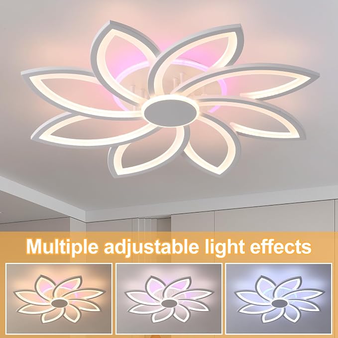 LED Ceiling Light Fixture,70W 8-Petal Flush Mount Ceiling Light | Dimmable LED Ceiling Light with Remote, 3000K-6000K, 4200LM RGB Ambient Backlight, Modern Fixture for Bedroom Living Room