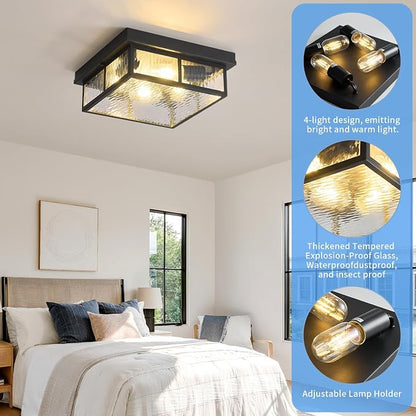 Modern Farmhouse Square Flush Mount Ceiling Light Fixtures,12 inch,4-Light