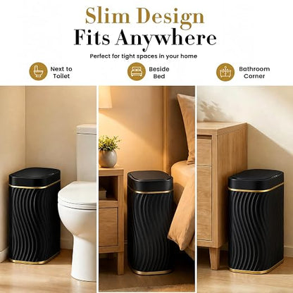 Ogikey Bathroom Trash Can with Lid, 5 Gallon Automatic Touchless Garbage Can, Motion Sensor Smart Trash Bin, Slim Waterproof Waste Bin for Living Room, Bedroom, Office, Kitche