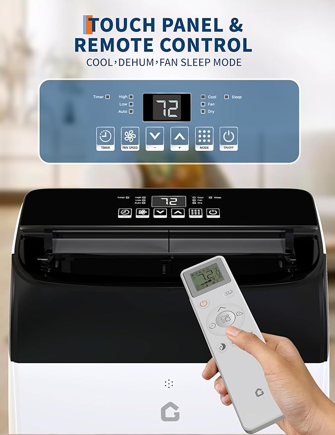 GarveeLife 14,000 BTU Portable Air Conditioners, 4 in-1 Free Standing Cooling AC Unit with Fan & Dehumidifier, Quiet Air Condicionado Cooling Up to 750 Sq.Ft, with Remote Control & 24H Timer Function