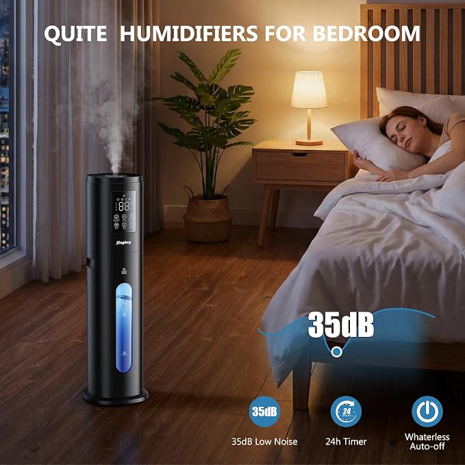 Humidifiers for Bedroom Large Room Humidifiers for Home,7L/1.85Gal Large Humidifier with Smart App & Remote Control, 4 Mist Levels Cool Mist Humidifiers Black