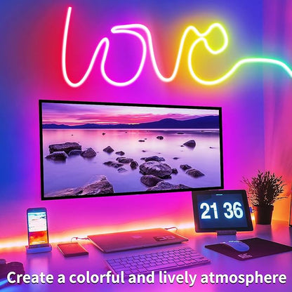 segrass 50ft RGB LED neon Rope Lights LED neon Lights with Remote Control/APP Control IP65 Waterproof Flexible Neon LED Strip Lights for Bedroom Room Outdoors Décor